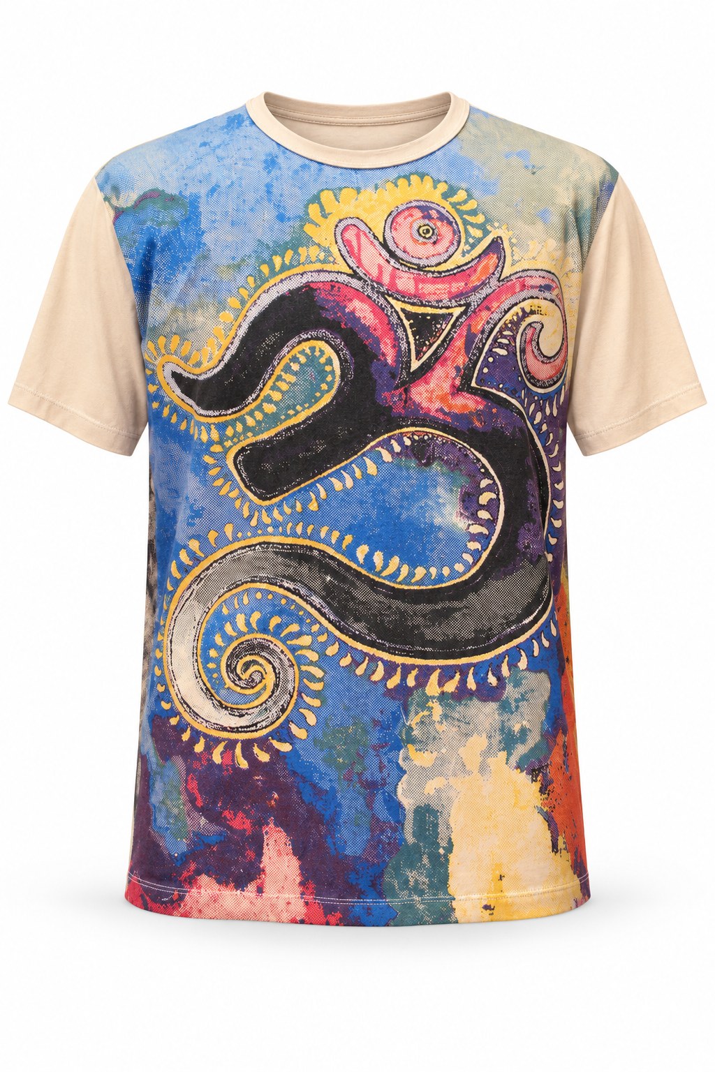 Light Brown Om in Holi Print from Thailand — ghost mannequin front view