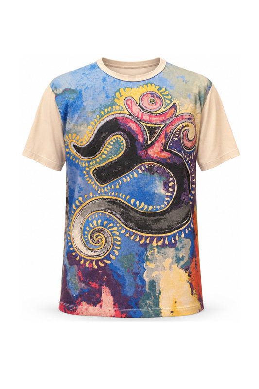 Light Brown Om in Holi Print from Thailand — ghost mannequin front view