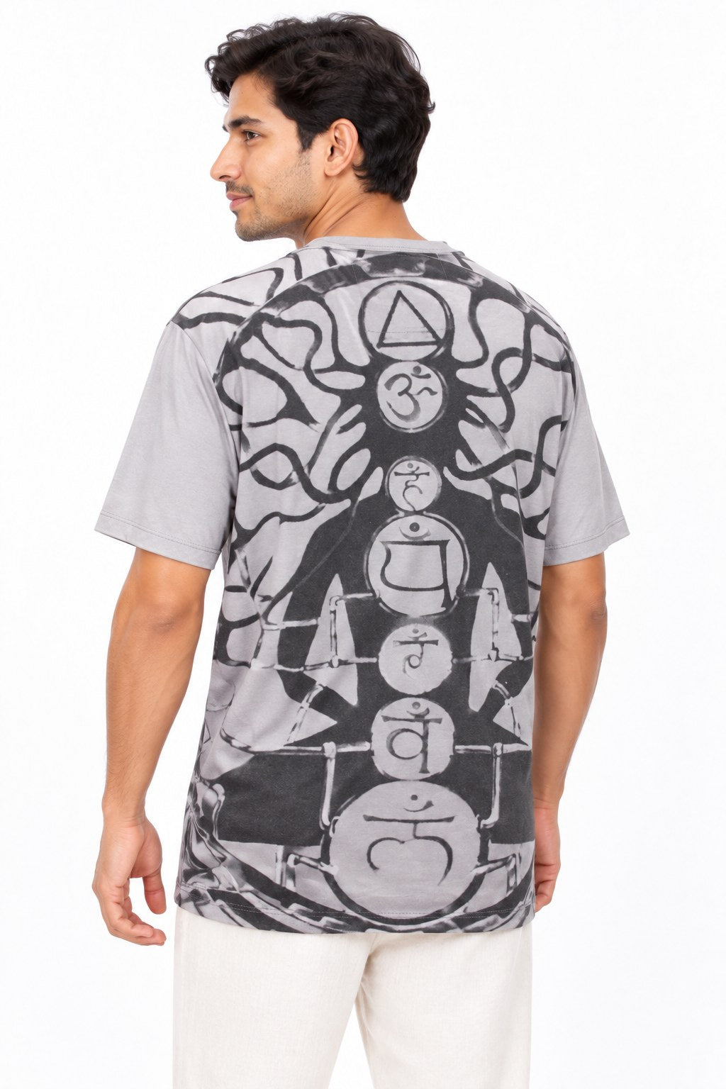 Seven Chakras in Yoga Roots Grey Multicolour — three-quarter back view