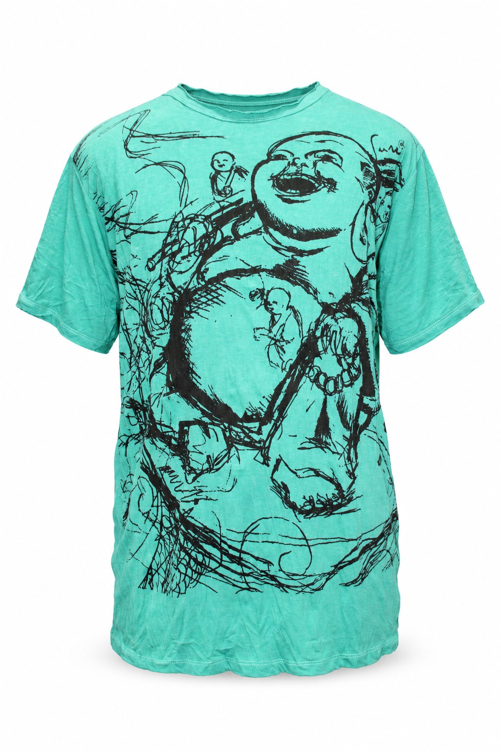 Sure Laughing Buddha in Turquoise Color — ghost mannequin front view