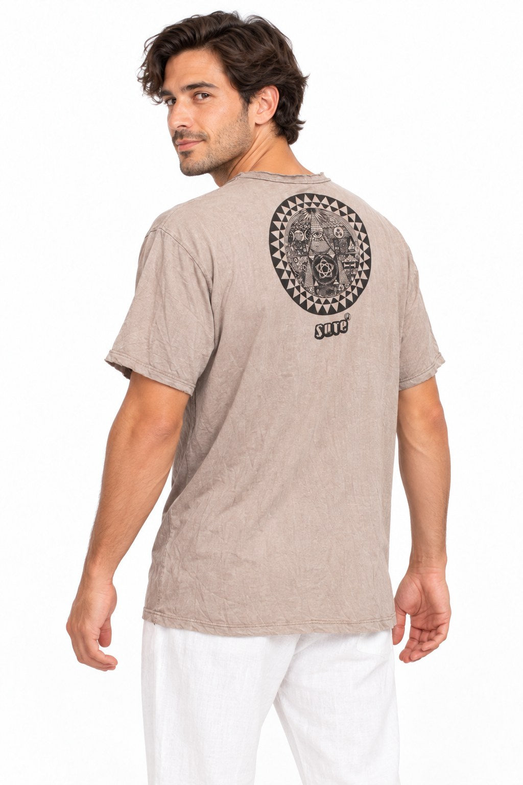 Vision Taupe Mandala in Brown — three-quarter back view