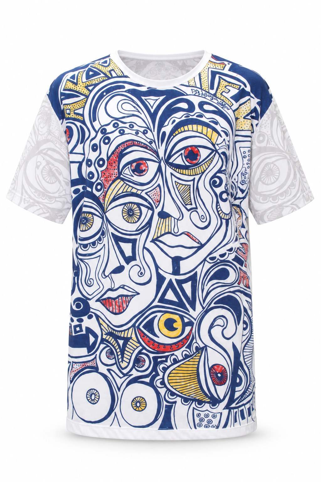White Blue Abstract Face from Thailand — ghost mannequin front view