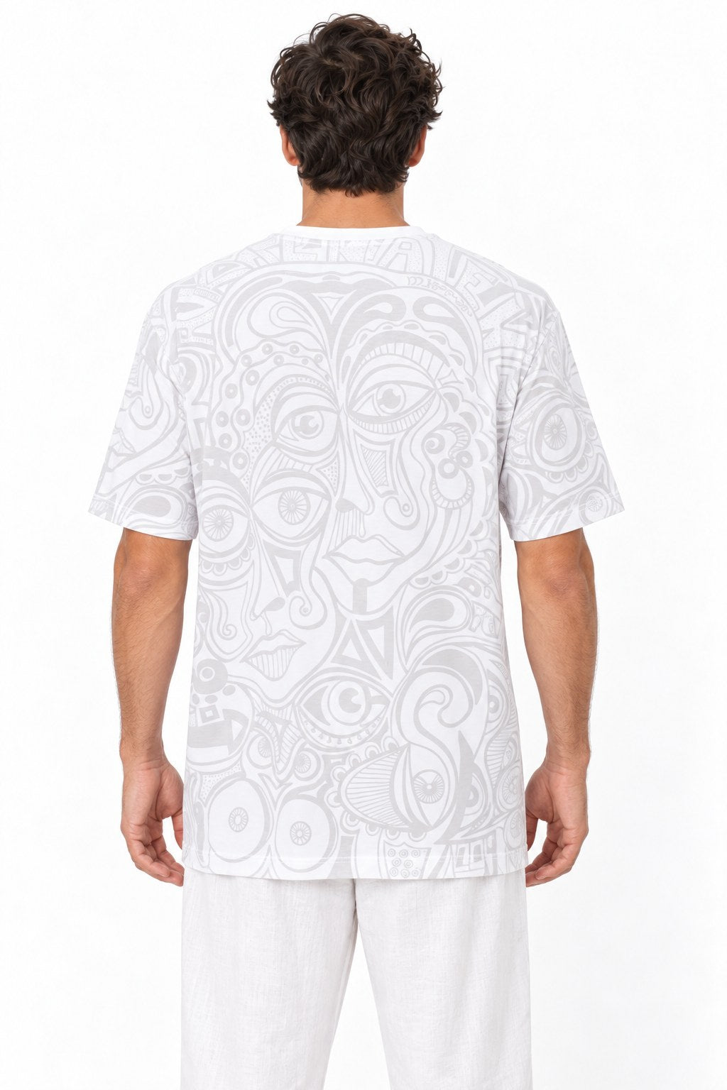 White Blue Abstract Face from Thailand — back view