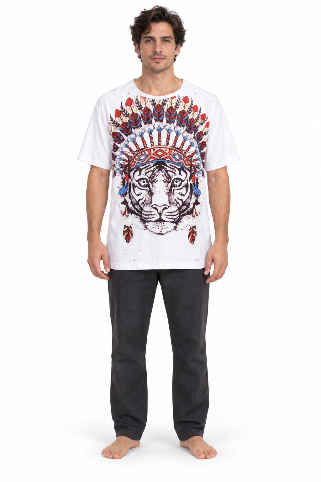 White Tiger Feather Headdress from Thailand — model front view