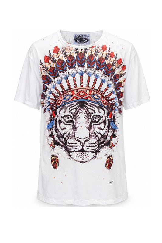 White Tiger Feather Headdress from Thailand — ghost mannequin front view