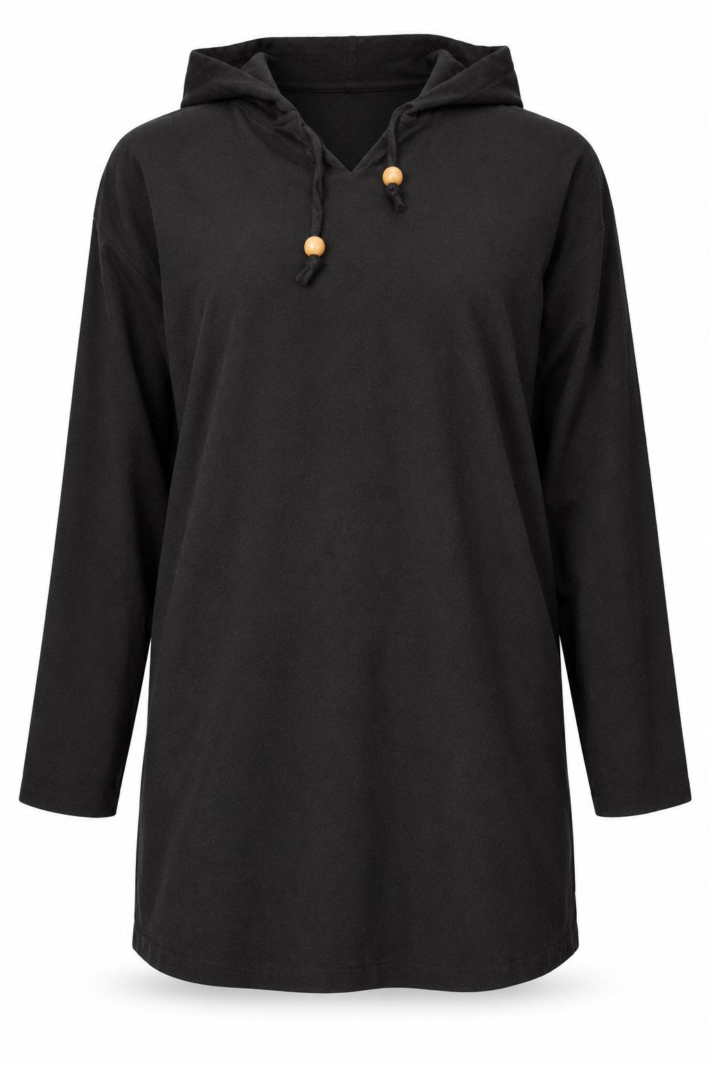 Black Color Long Sleeve Hoodie Shirt from Thailand — ghost mannequin front view