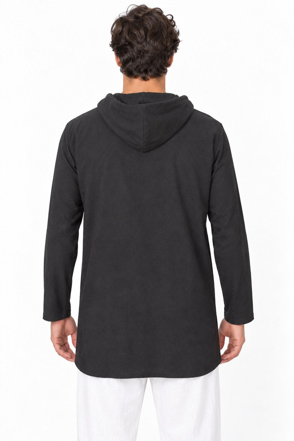 Black Color Long Sleeve Hoodie Shirt from Thailand — back view