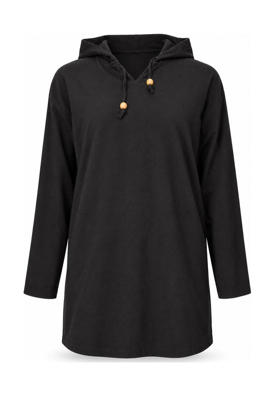 Black Color Long Sleeve Hoodie Shirt from Thailand — ghost mannequin front view