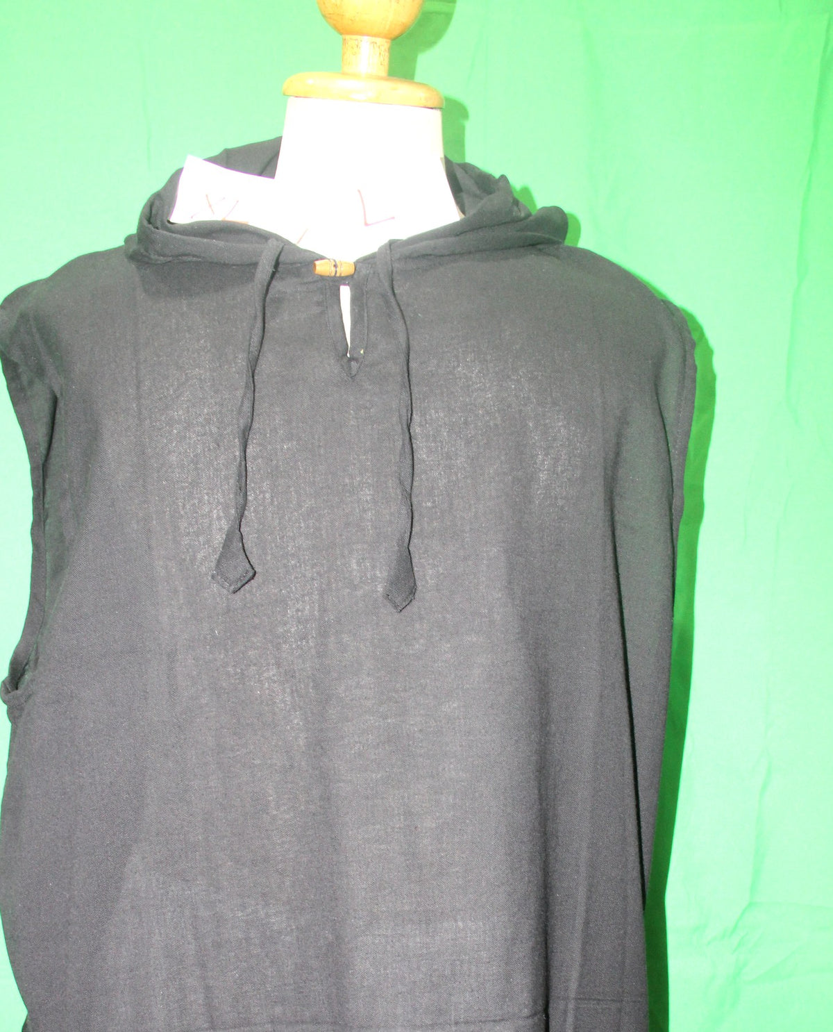 Cut Sleeves with Hoodies and Two pockets in Black from Nepal — original product view