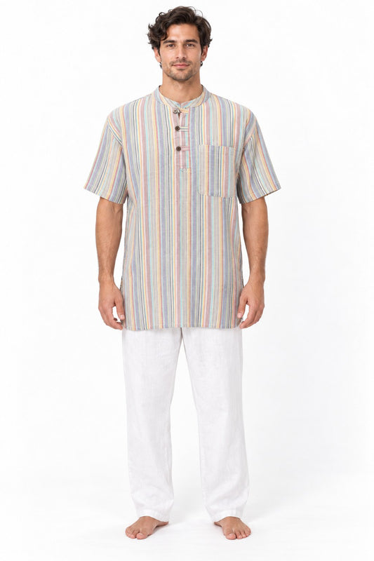 Pastel Multicolour Stripe Kurta from Nepal — model front view