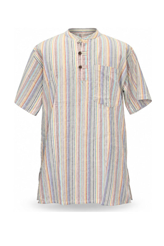 Pastel Multicolour Stripe Kurta from Nepal — ghost mannequin front view