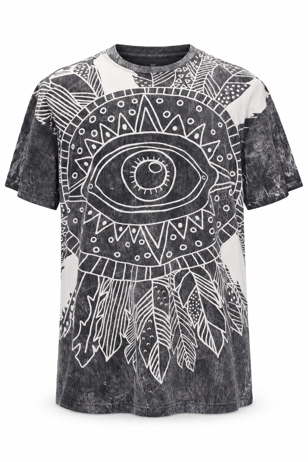Black and White Feathers in Eyes from Thailand — ghost mannequin front view