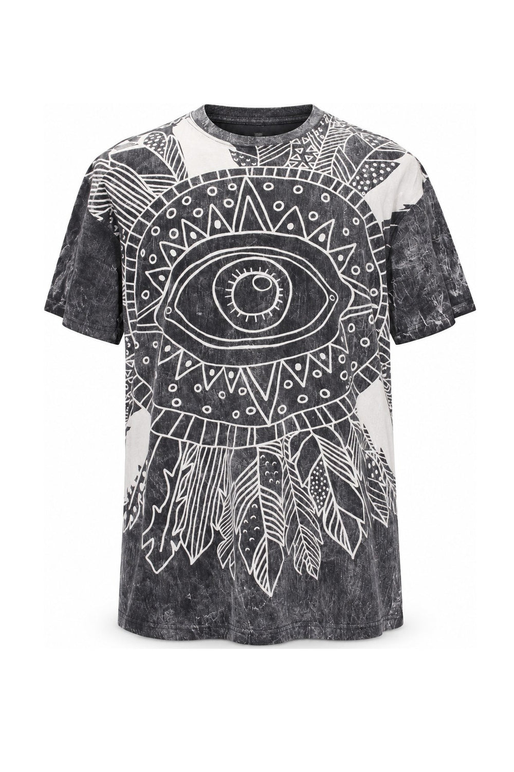 Black and White Feathers in Eyes from Thailand — ghost mannequin front view