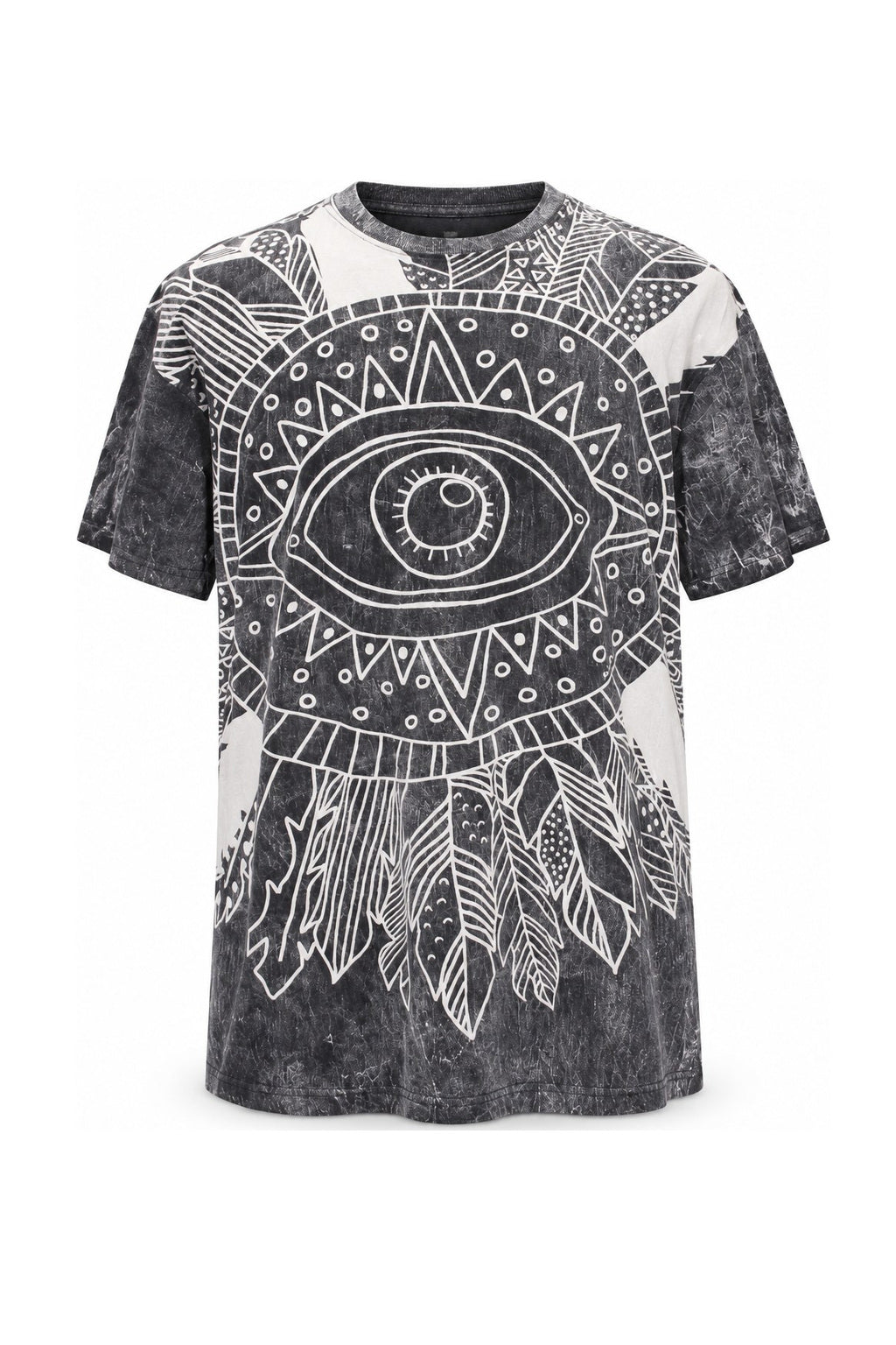 Black and White Feathers in Eyes from Thailand — ghost mannequin front view