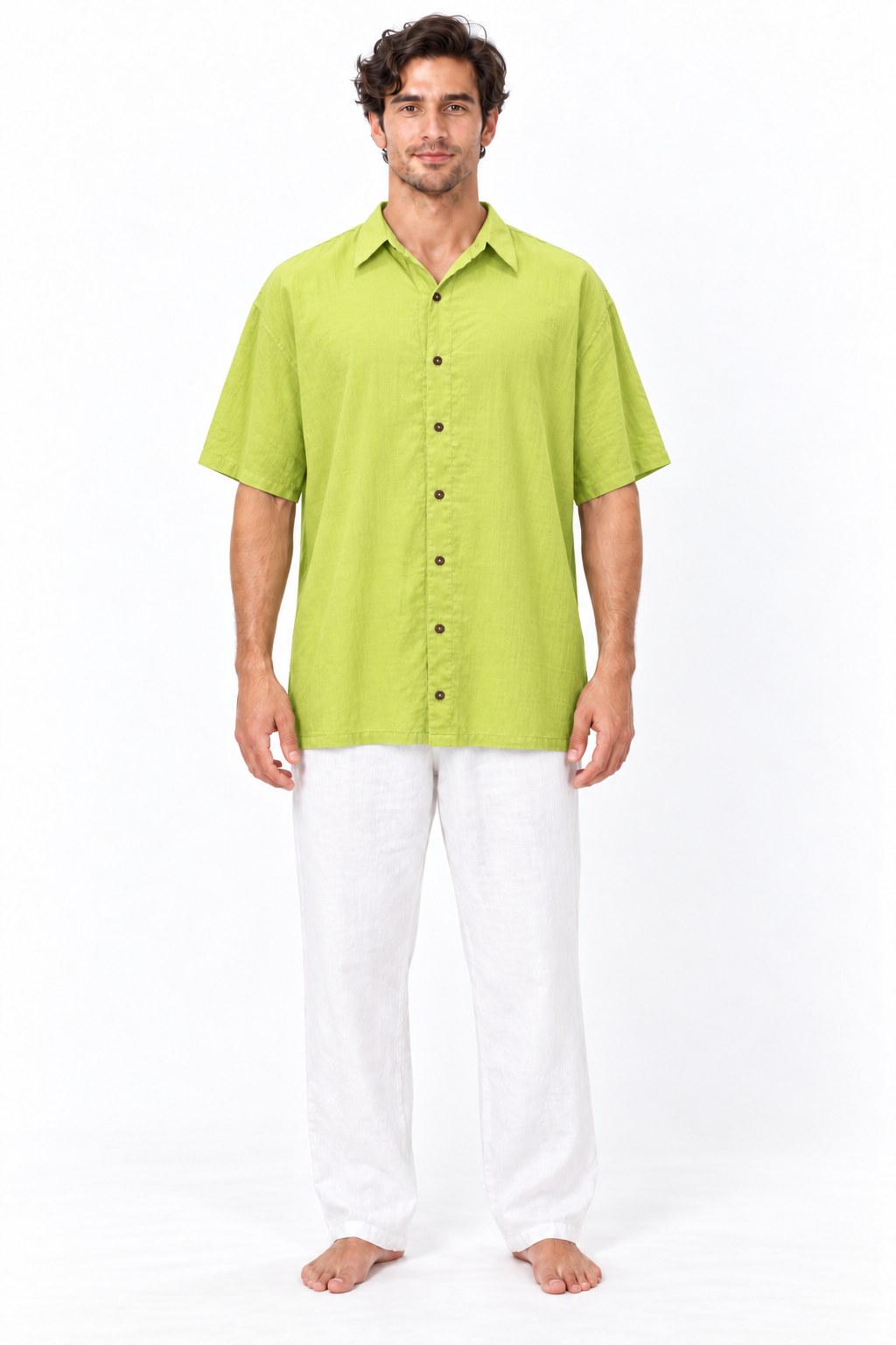 Lime Green soft baby cotton from Thailand — model front view