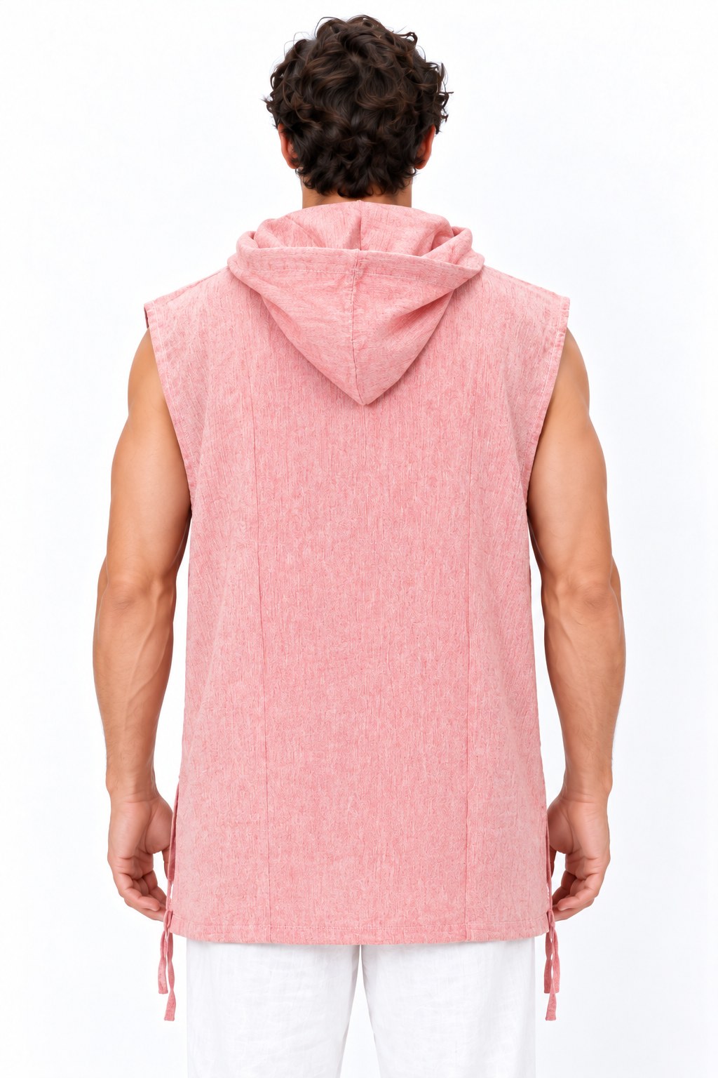 Cut Sleeves Baby Pink Color Kurta from Nepal — back view