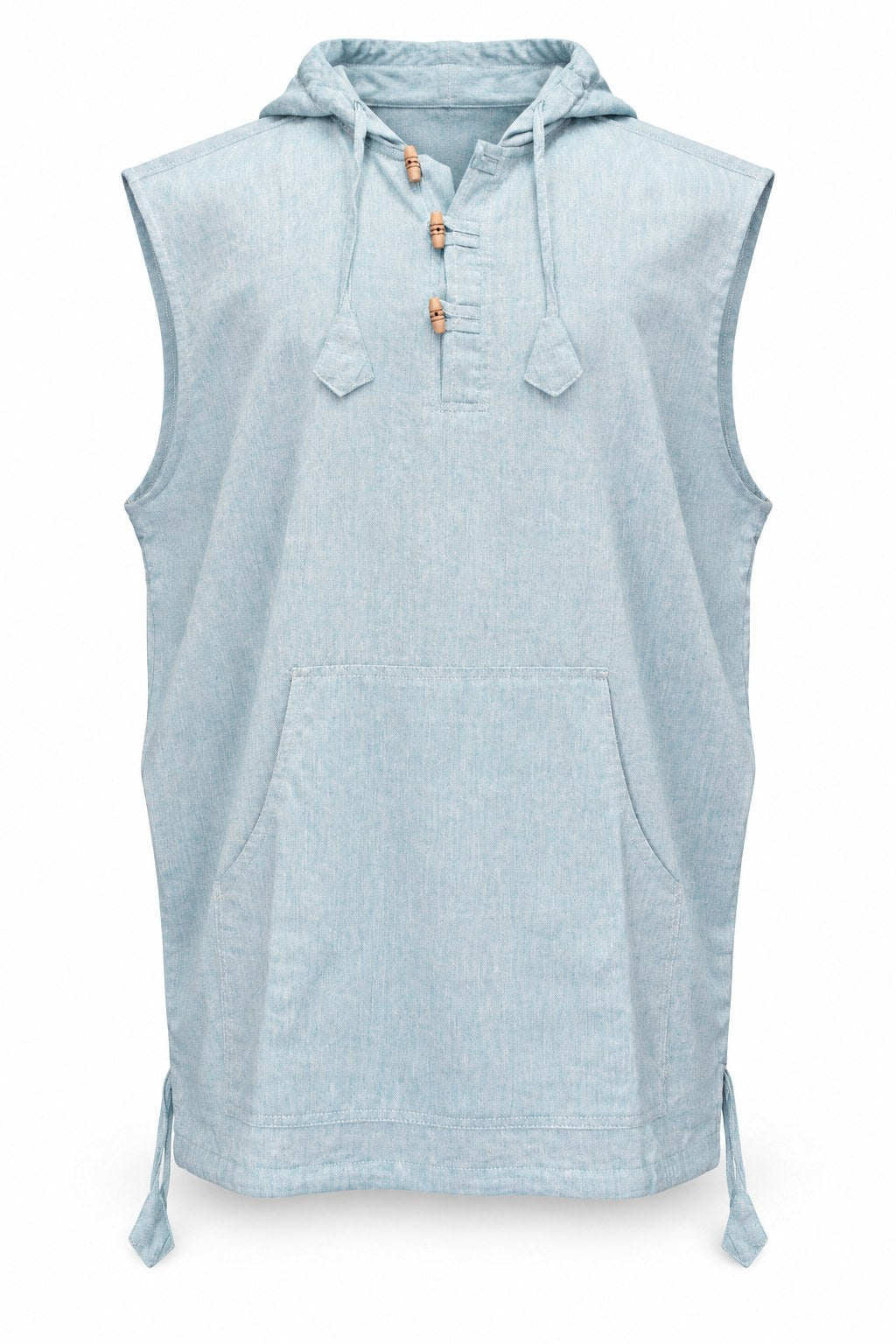 Cut Sleeves Pastle Blue Kurta from Nepal — ghost mannequin front view