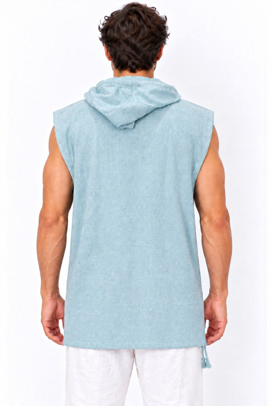 Cut Sleeves Pastle Blue Kurta from Nepal — back view