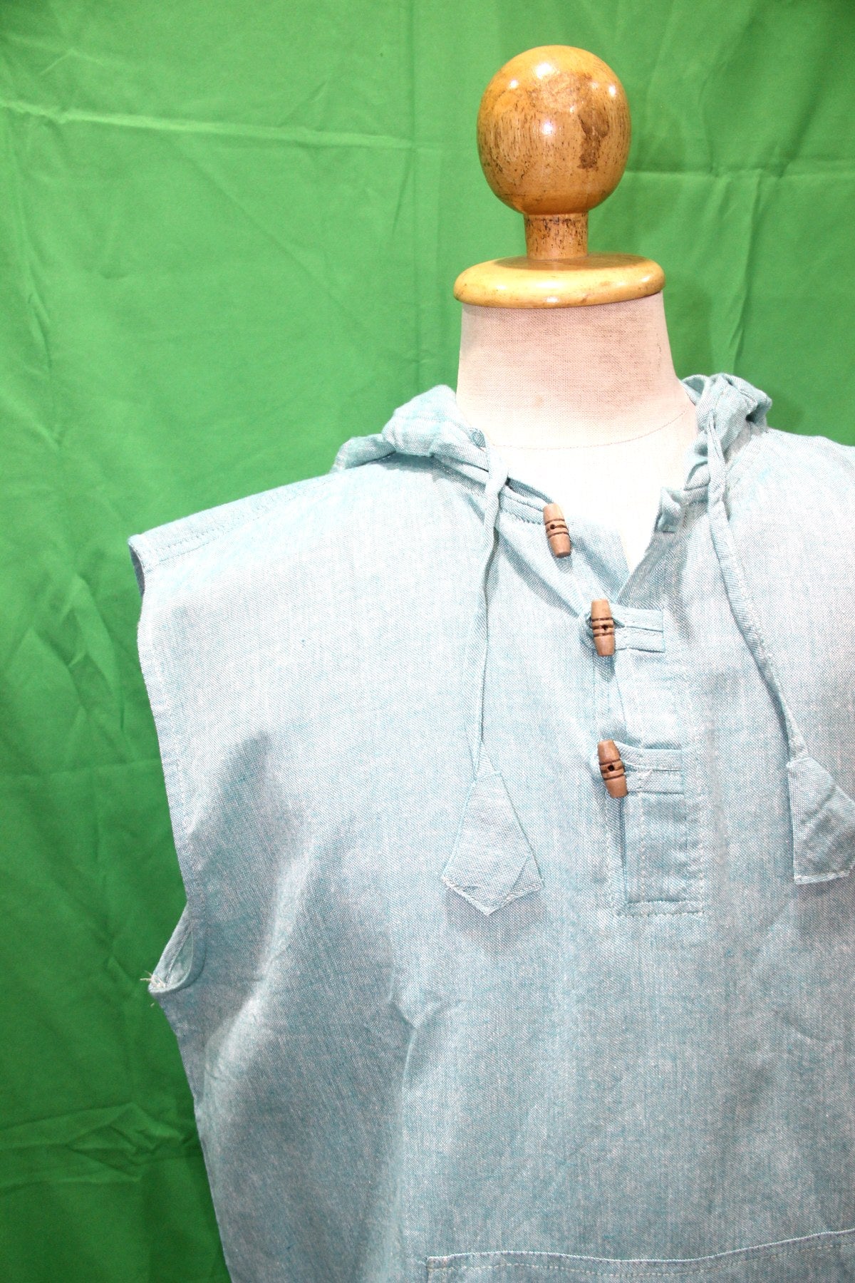 Cut Sleeves Pastle Blue Kurta from Nepal — garment detail