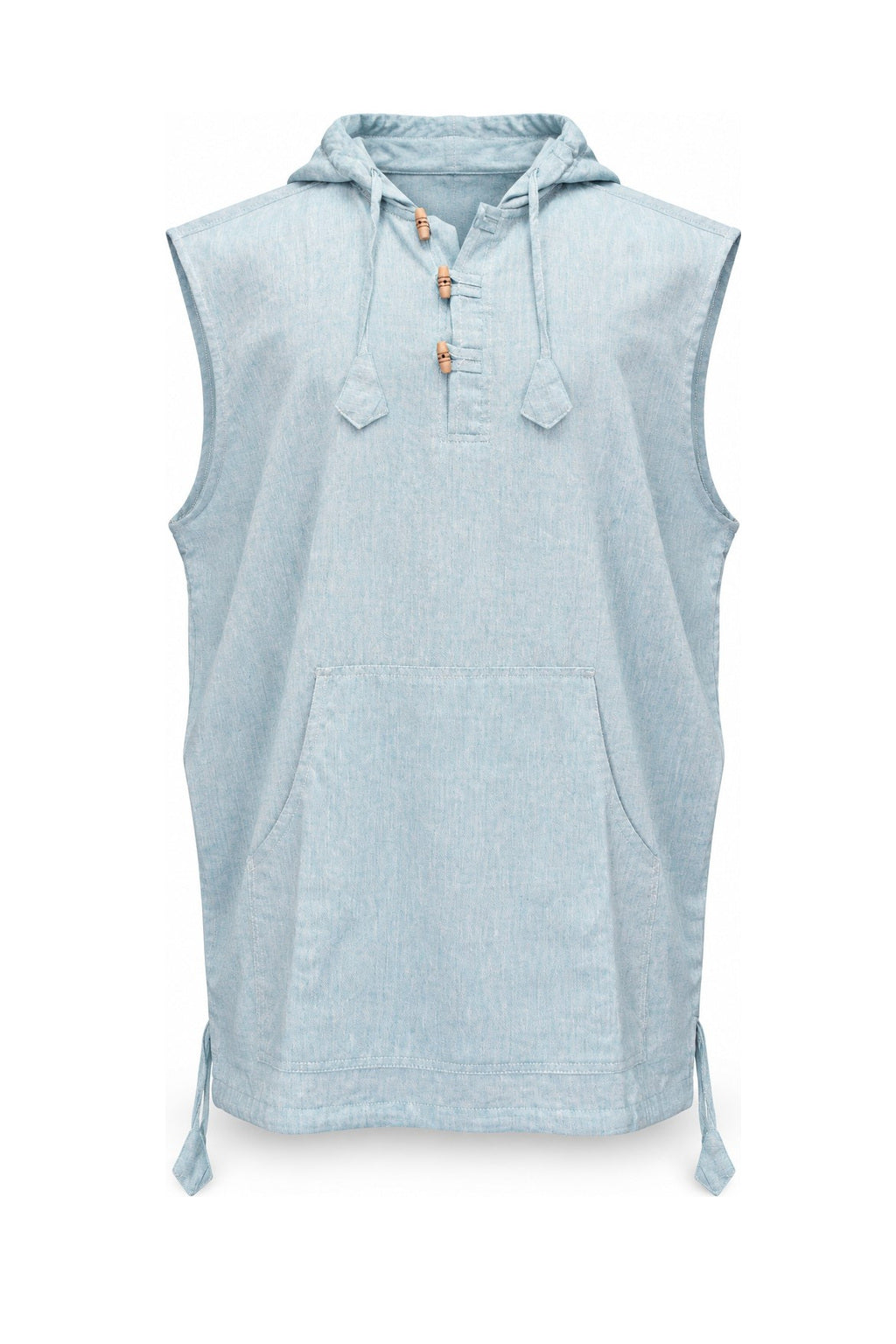 Cut Sleeves Pastle Blue Kurta from Nepal — ghost mannequin front view