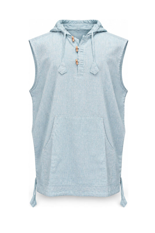 Cut Sleeves Pastle Blue Kurta from Nepal — ghost mannequin front view