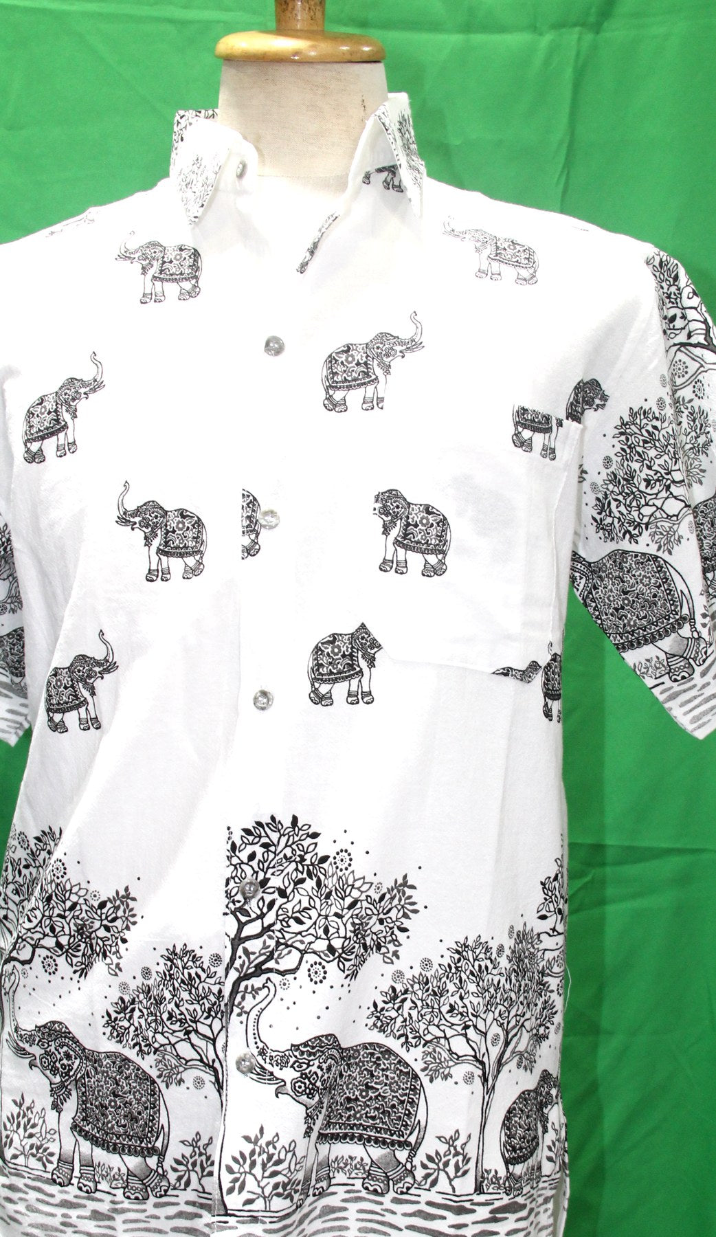 Dancing Elephants in Jungle in White Cotton short sleeves from Thailand — original product view