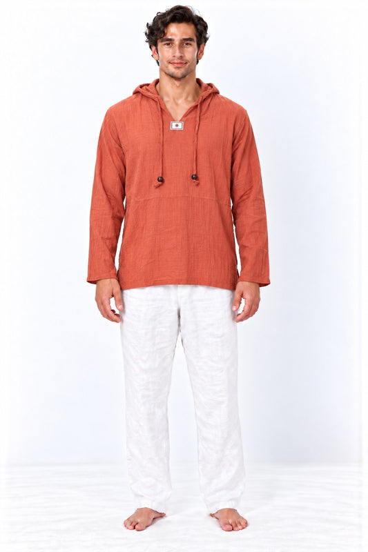 Full Sleeve Coral Orange with Hoodie from Thailand — model front view