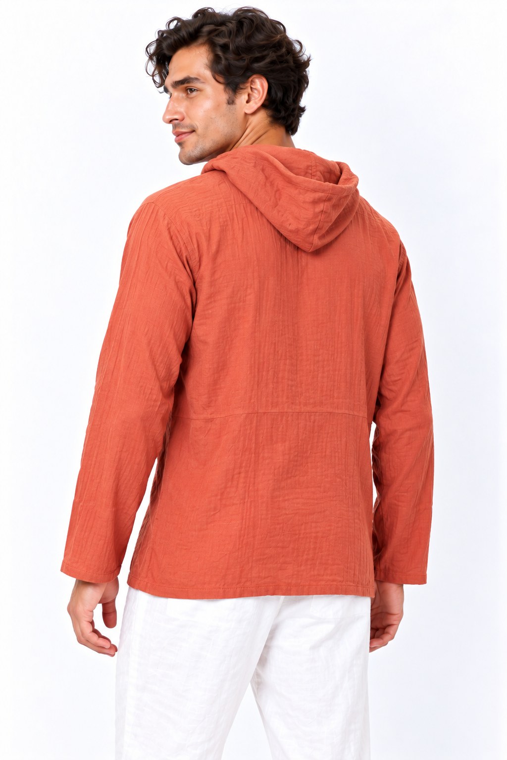 Full Sleeve Coral Orange with Hoodie from Thailand — three-quarter back view
