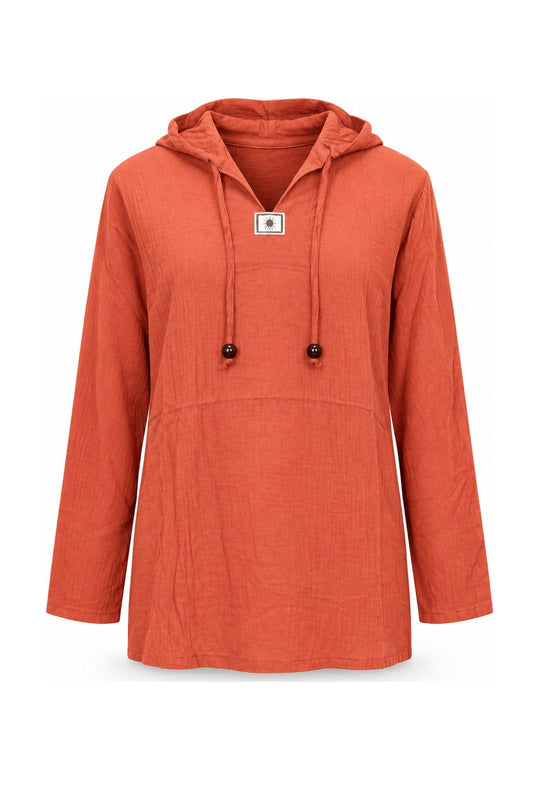 Full Sleeve Coral Orange with Hoodie from Thailand — ghost mannequin front view