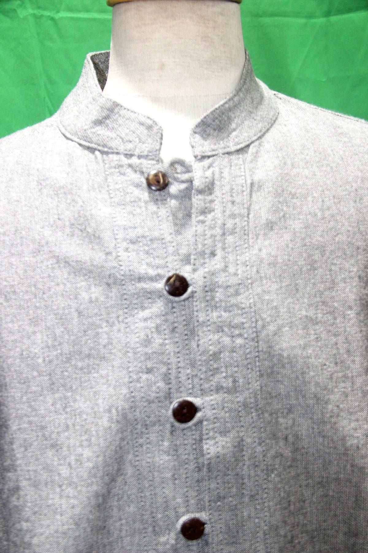 Grey Textured Khadi Cotton Gandhi Collar Shirt — garment detail