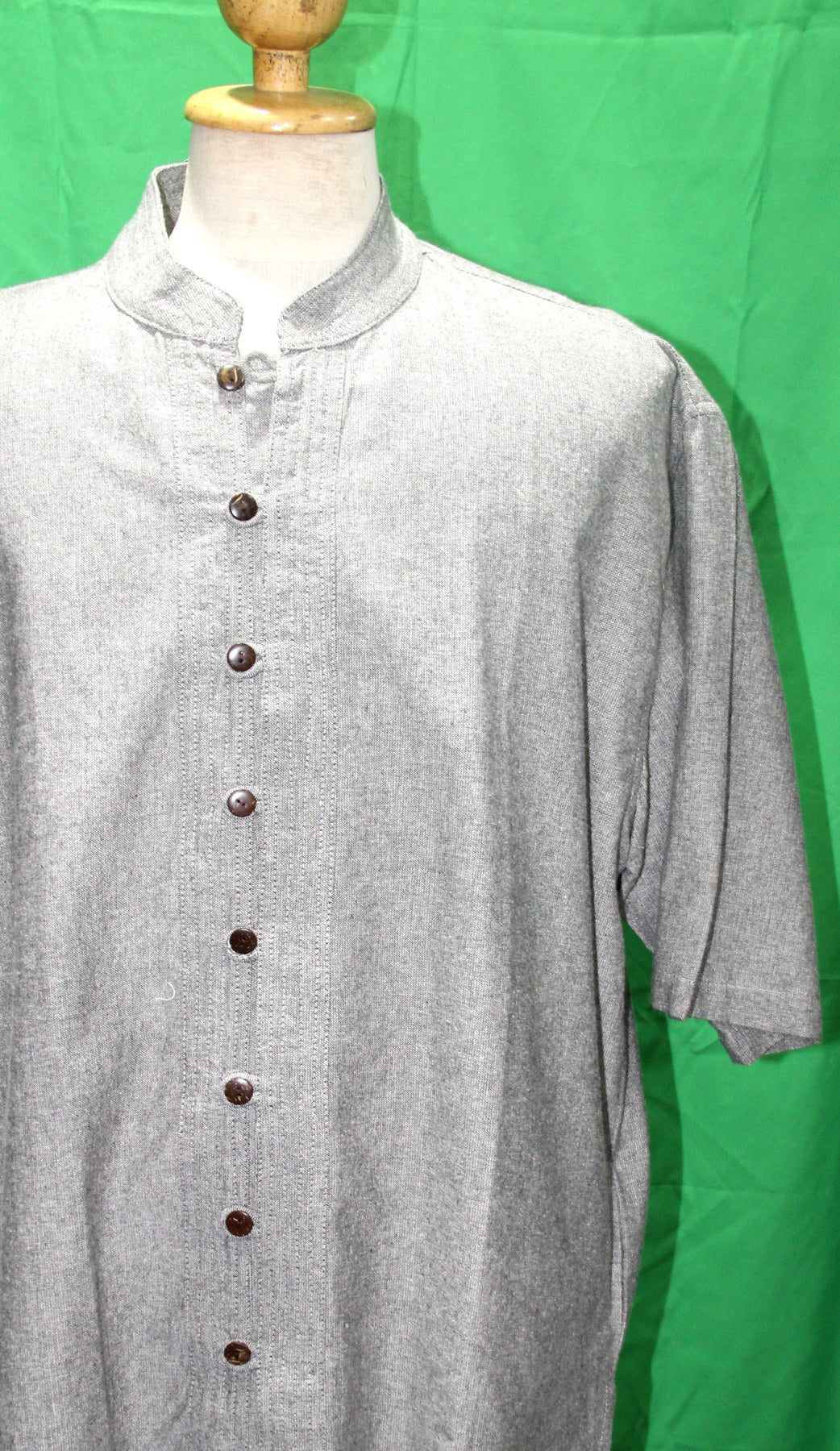 Grey Textured Khadi Cotton Gandhi Collar Shirt — original product view
