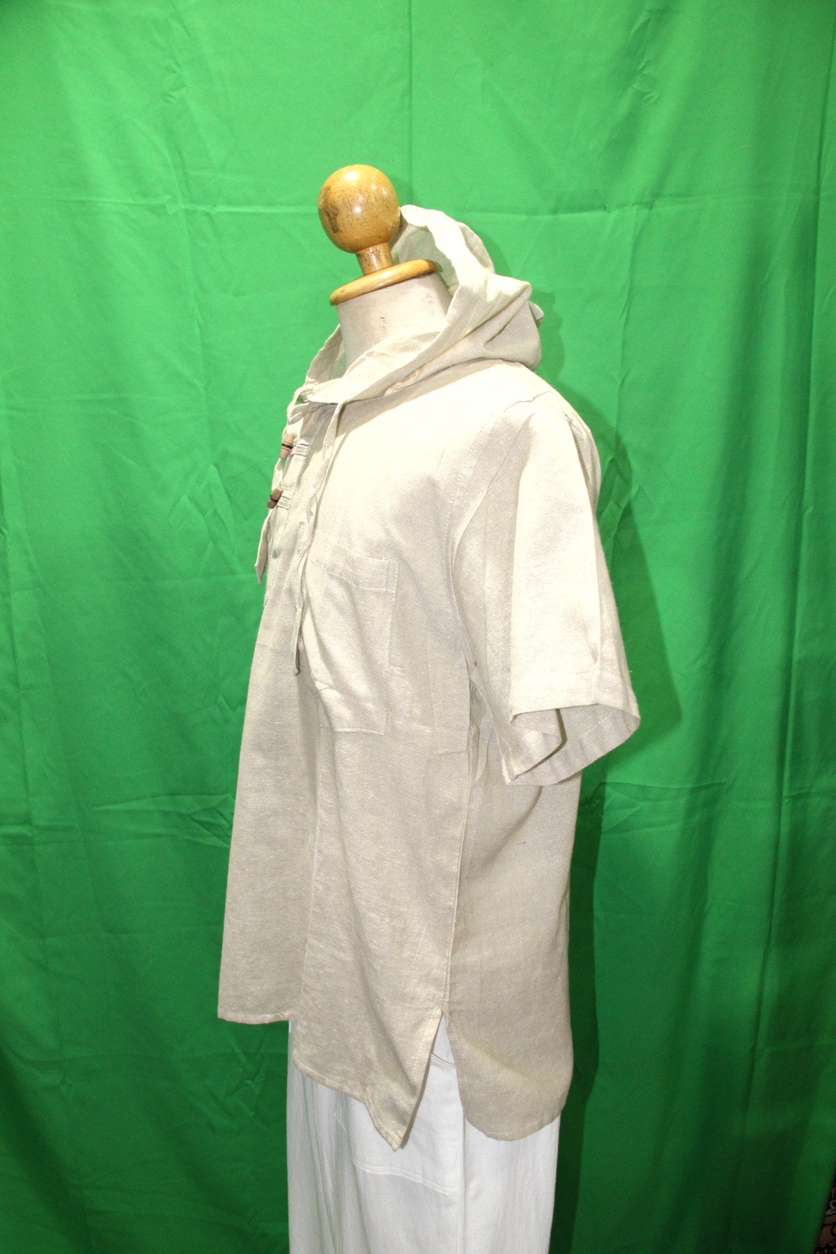 Khaki Brown Shirt with Hoodie and Wooden Buttons — garment detail