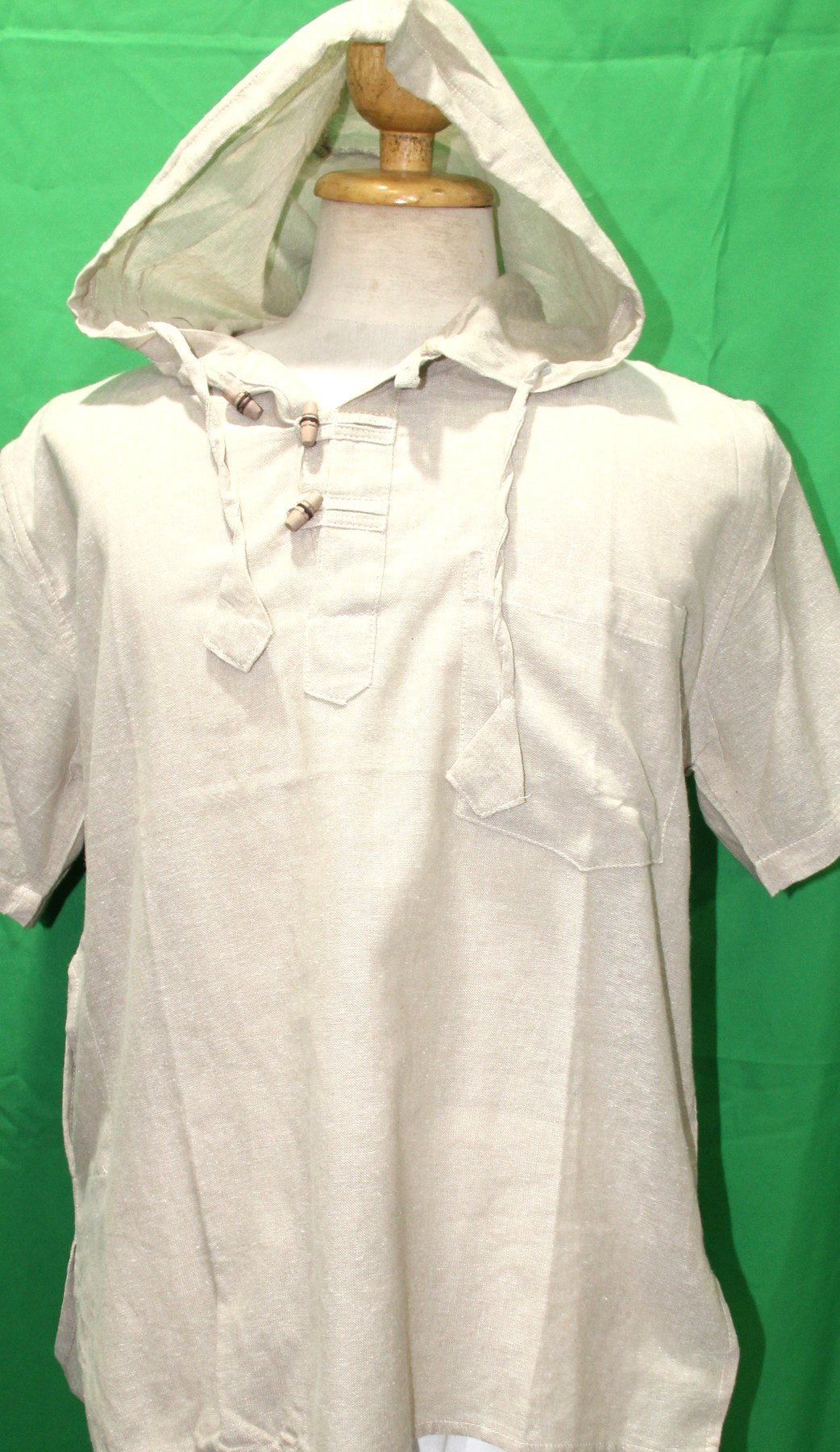 Khaki Brown Shirt with Hoodie and Wooden Buttons — original product view