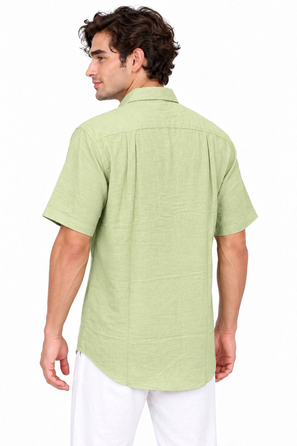 Light Green Plain Khadi Cotton from India — three-quarter back view