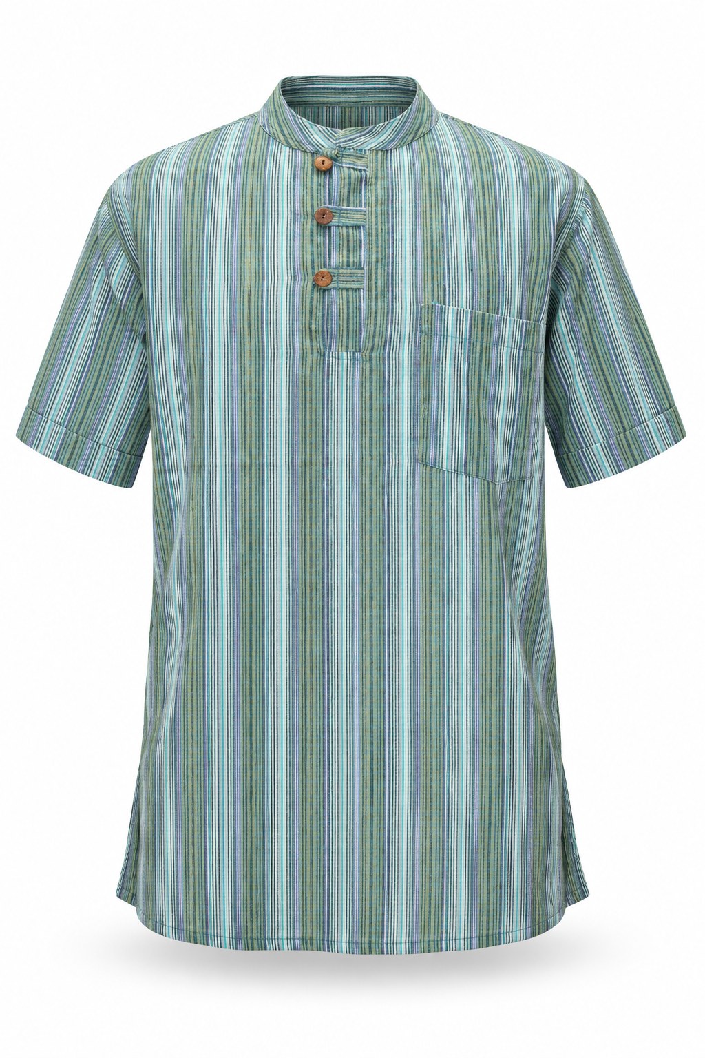 ShortSleeve with Green Lines from Nepal — ghost mannequin front view