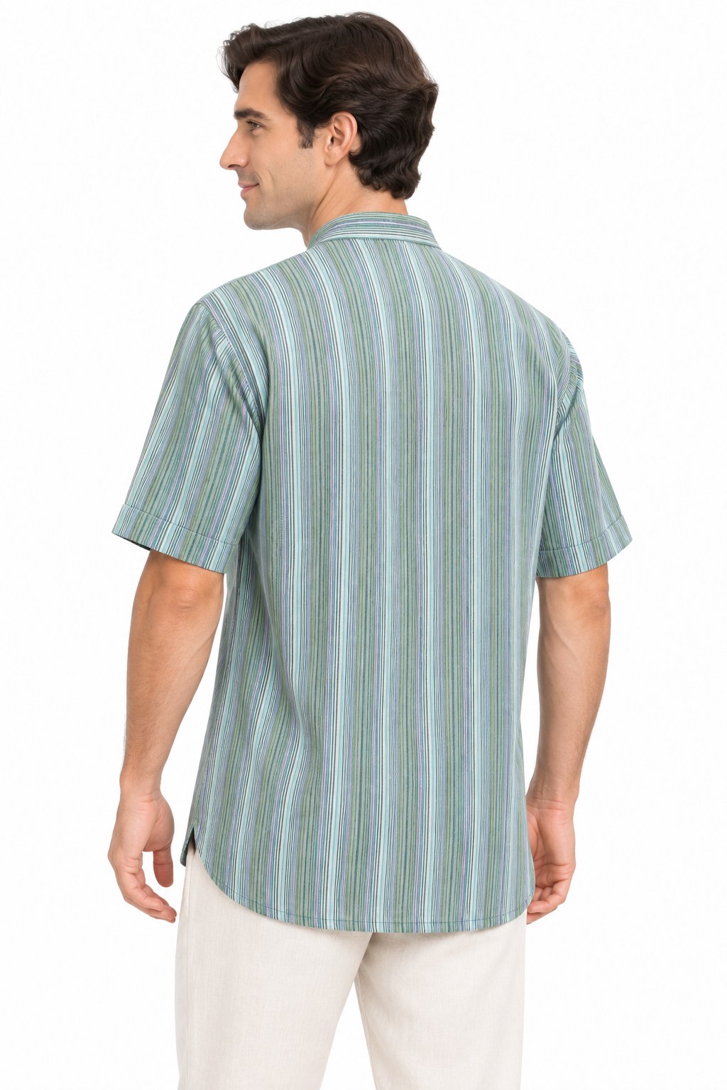 ShortSleeve with Green Lines from Nepal — three-quarter back view