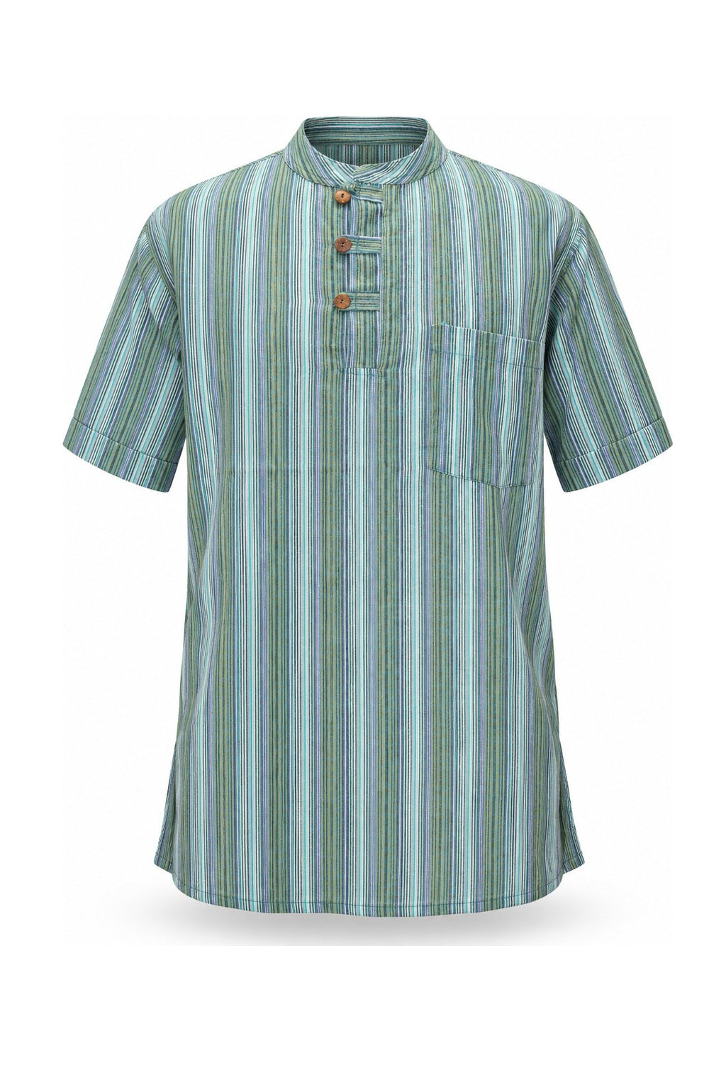 ShortSleeve with Green Lines from Nepal — ghost mannequin front view