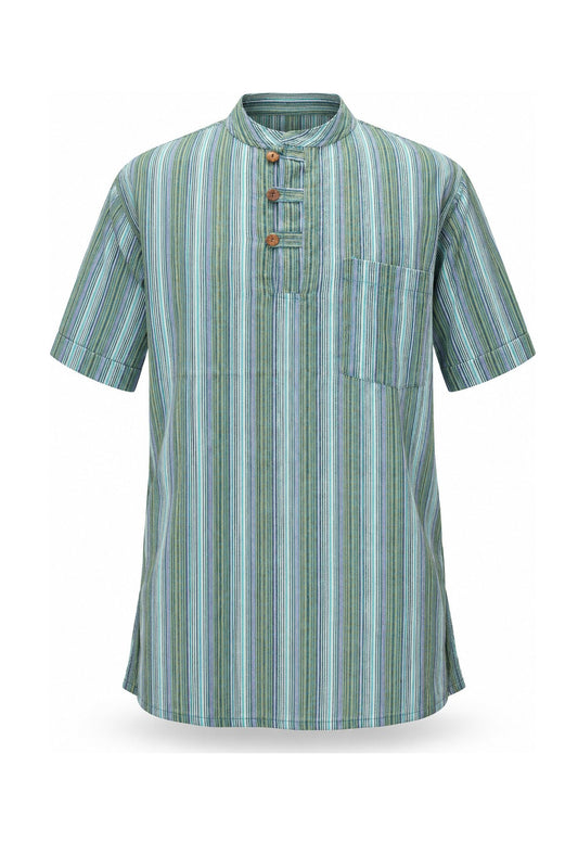 ShortSleeve with Green Lines from Nepal — ghost mannequin front view