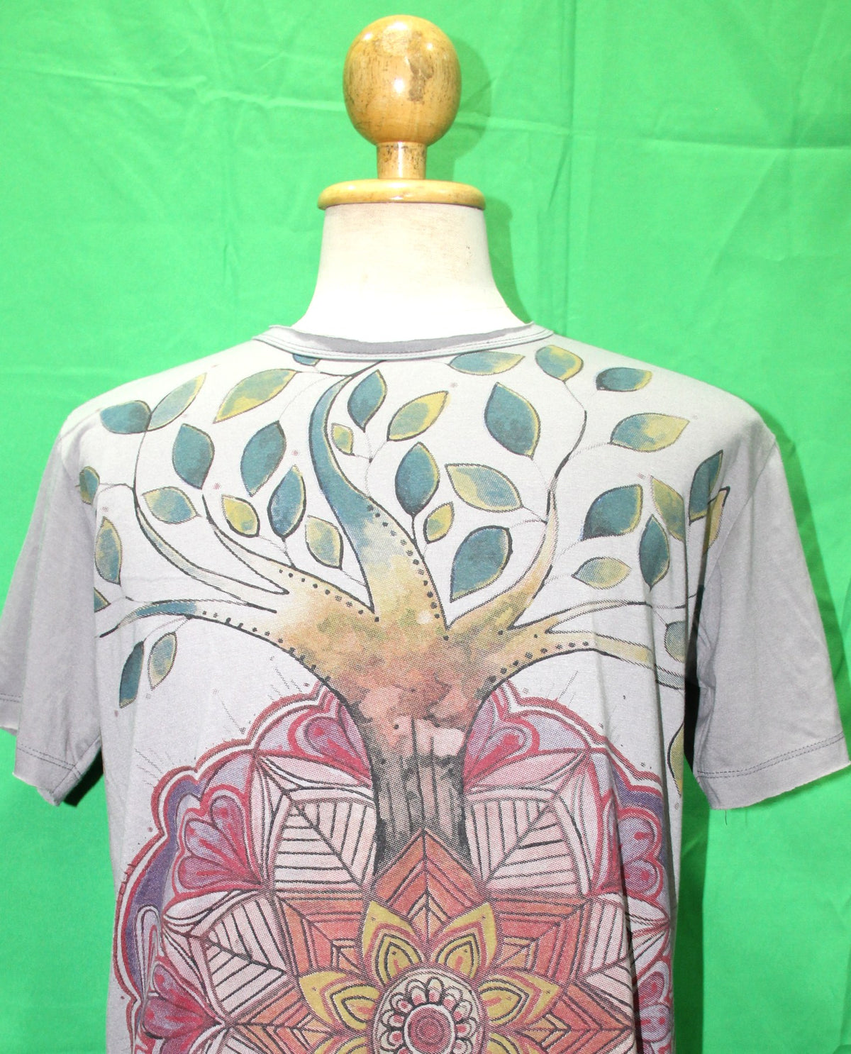 Cotton T-Shirt - Blue - Short Sleeve T-Shirt Gray Mandala in Tree — original product view