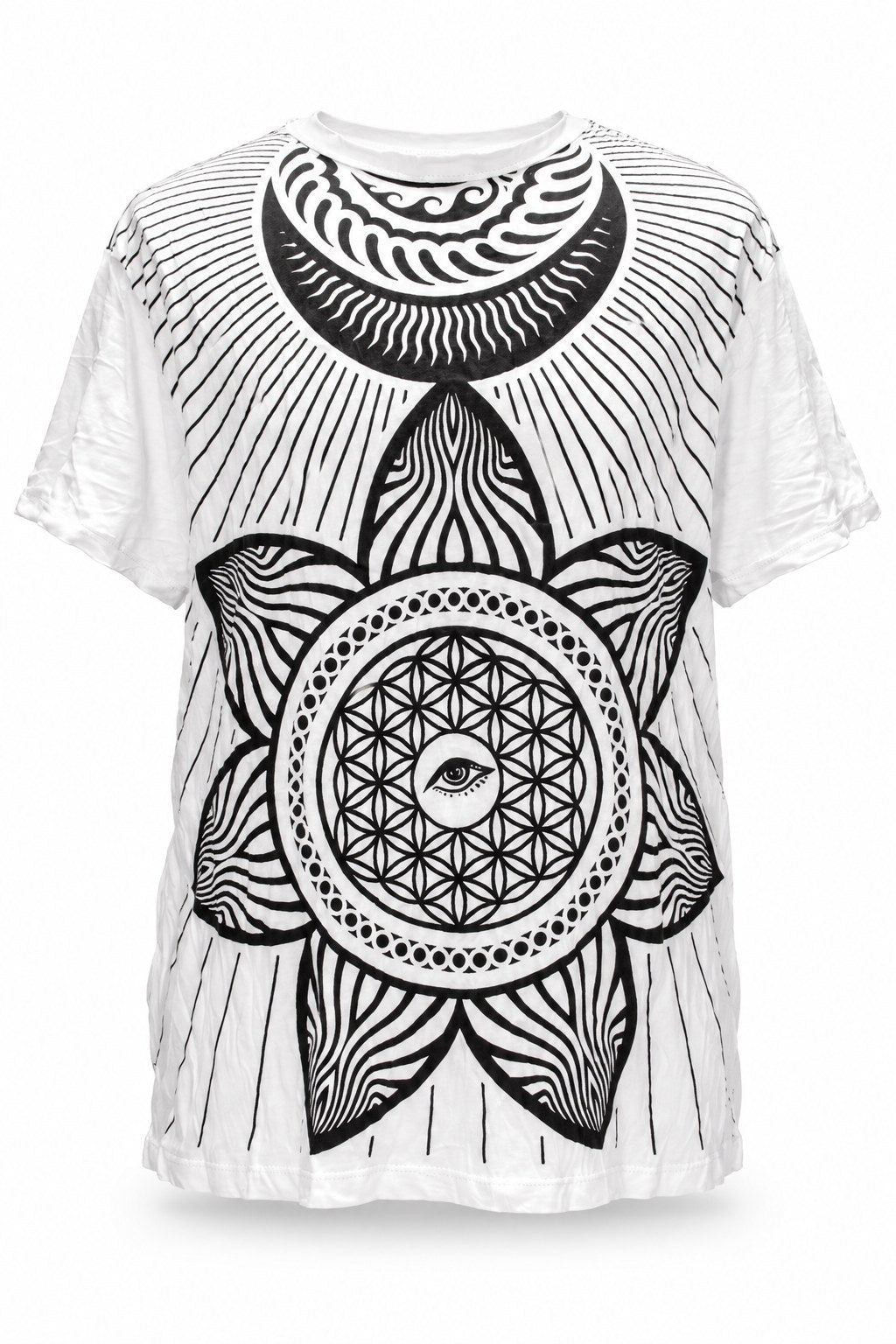 Flower of Life Mandala with Eyes — ghost mannequin front view