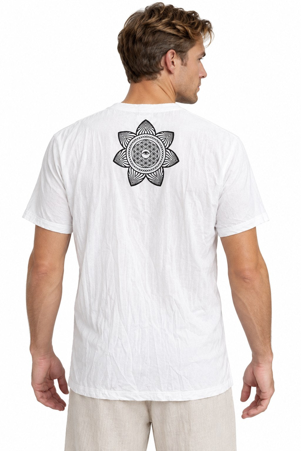 Flower of Life Mandala with Eyes — three-quarter back view