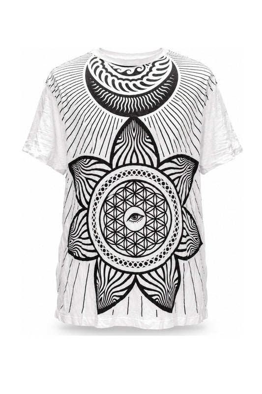 Flower of Life Mandala with Eyes — ghost mannequin front view