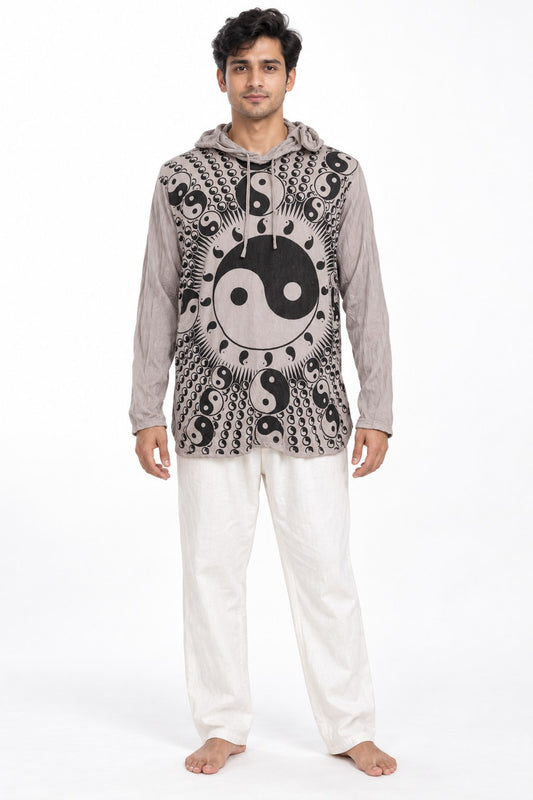 Ying Yang Long Sleeves Gray with Hoodie — model front view