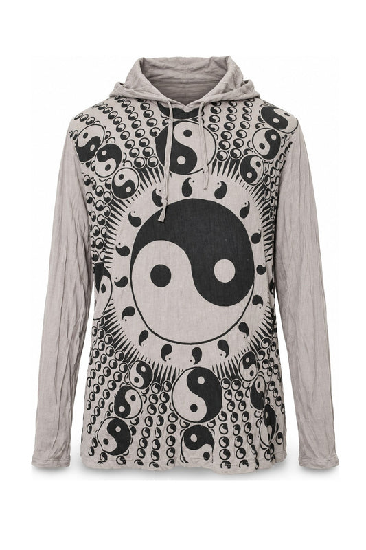 Ying Yang Long Sleeves Gray with Hoodie — ghost mannequin front view