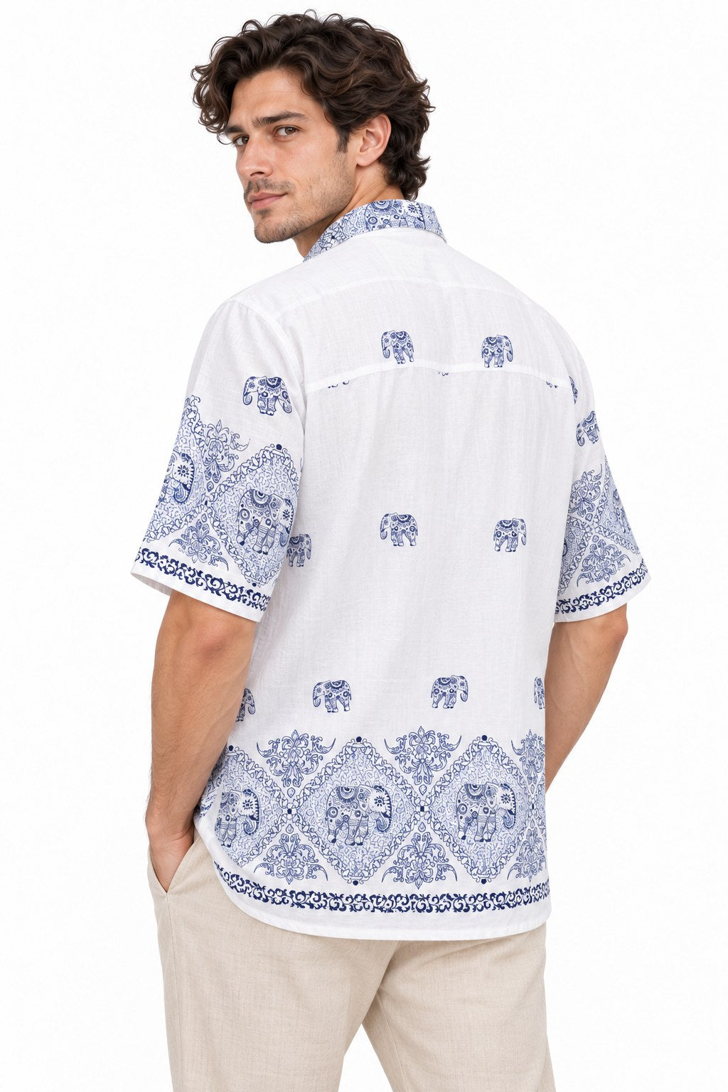 Roaming Elephants in Blue — three-quarter back view