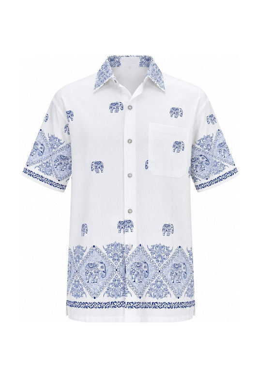 Roaming Elephants in Blue — ghost mannequin front view