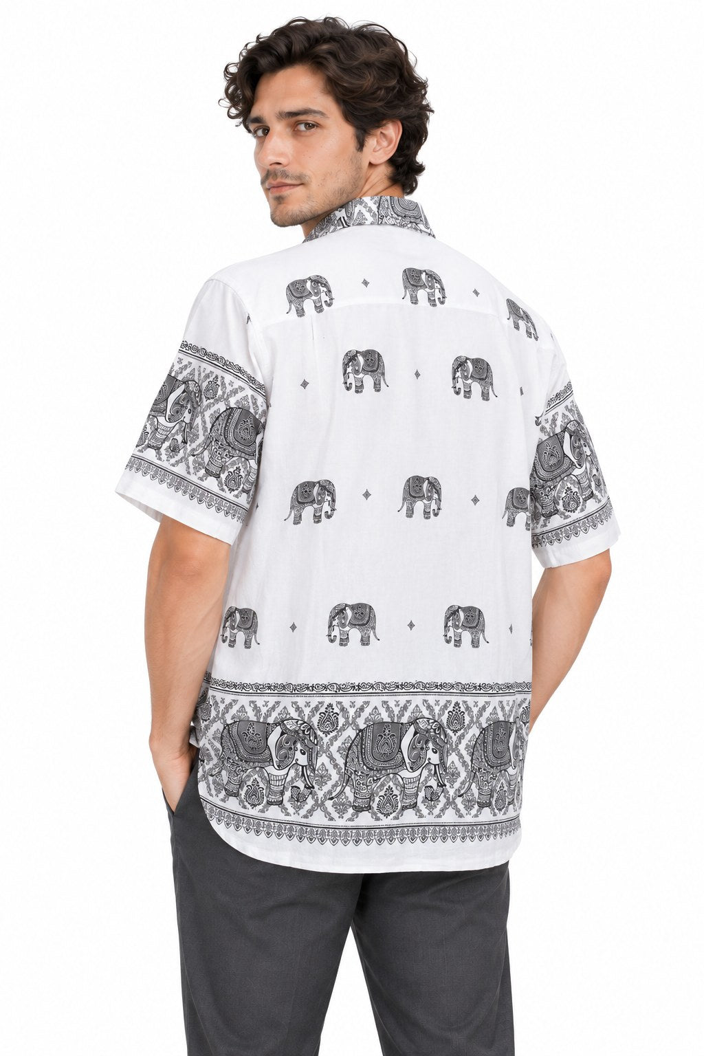 Roaming Thai Elephants in Black — three-quarter back view