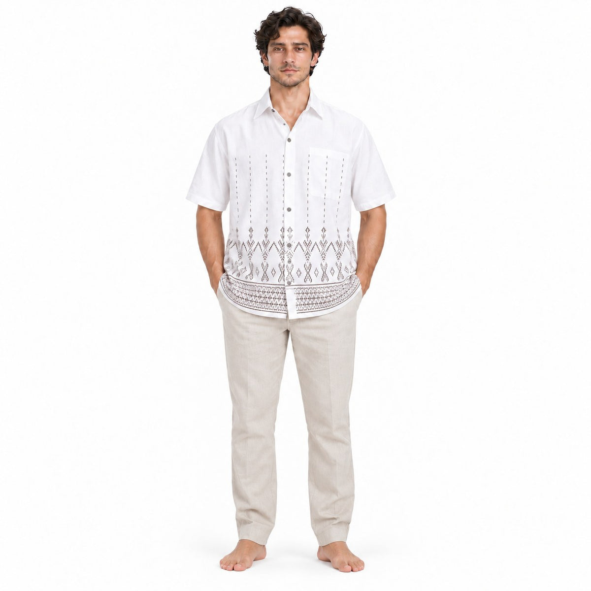 Tribal Dots in Brown — model front view