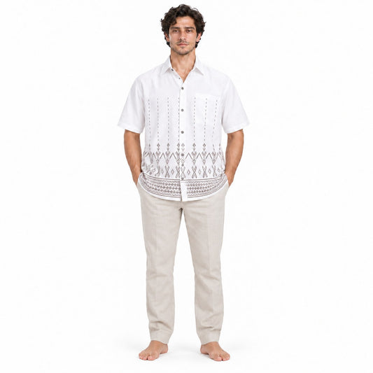 Tribal Dots in Brown — model front view