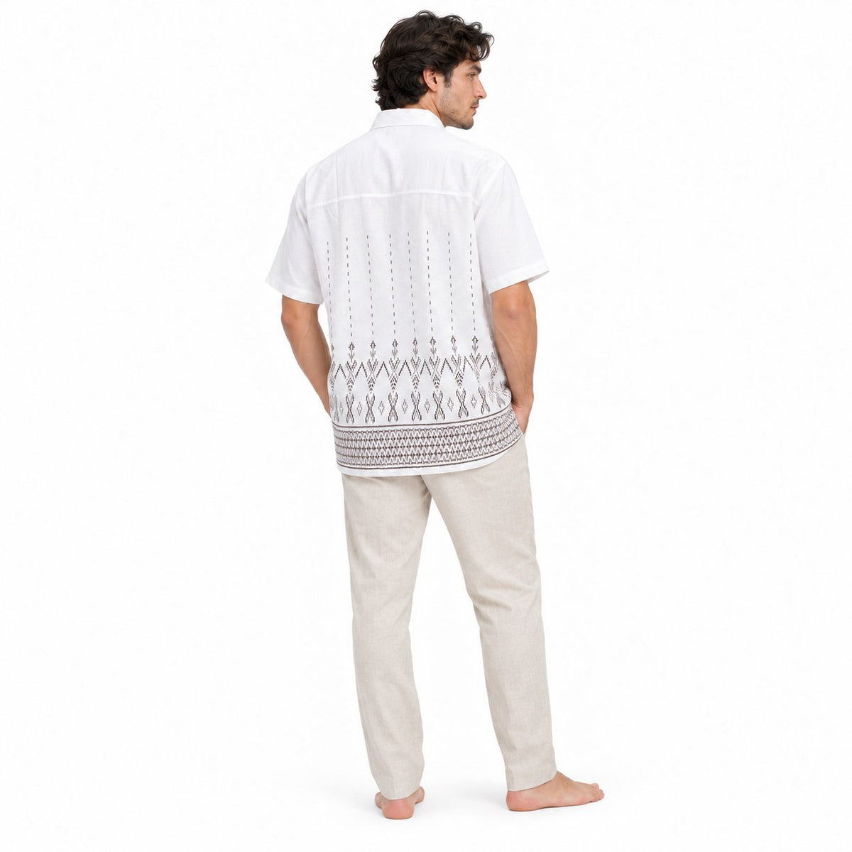 Tribal Dots in Brown — three-quarter back view